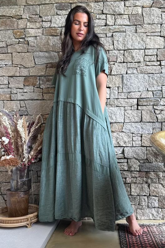 Tasha Damask T Shirt Maxi Dress Khaki